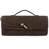 Jumping Deer Suede Woven Clutch Purses for Women, Formal Satchel Crossbody Purse Shoulder Handbag Party Bag Evening Bag, Coffee