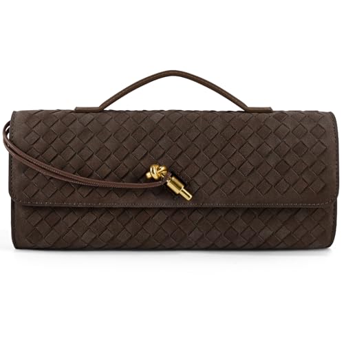 Jumping Deer Suede Woven Clutch Purses for Women, Formal Satchel Crossbody Purse Shoulder Handbag Party Bag Evening Bag, Coffee