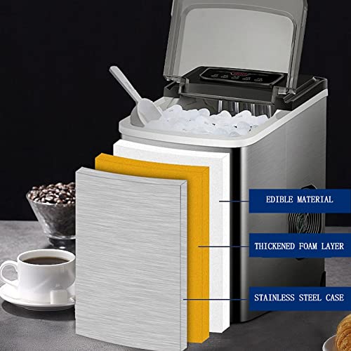 Fabricadora de hielo de encimera, capacidad 2,2 L, función de autolimpieza, cubos de hielo ajustables en tamaño, capacidad de almacenamiento de 60 piezas, fabricada en acero inoxidable para uso doméstico o fiestas, color negro miniatura 5