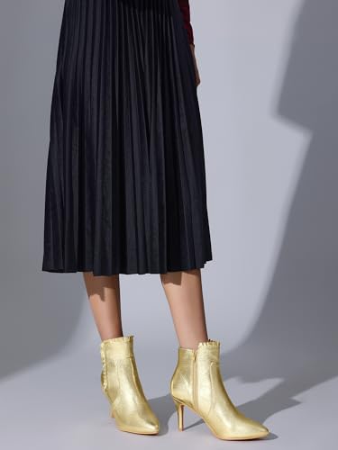 Perphy Ruffled Ankle Boot Stiletto Heel Metallic Booties for Women2