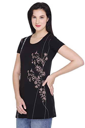 Image of Plush Women's Long Printed Cotton Round Neck Half Sleeve T-Shirt /Tshirts (DPL-PT-001)