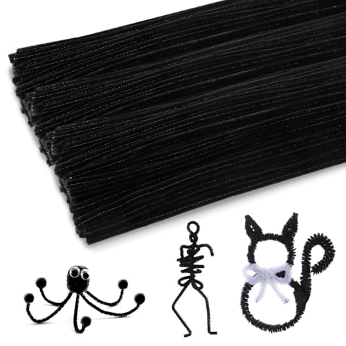 120 Teiliges Schwarzes Pfeifenreiniger-Set Pfeifenreiniger zum Basteln Chenille-Stiele Pfeifenbastelbedarf für Weihnachten und Halloween Diy-Blumen