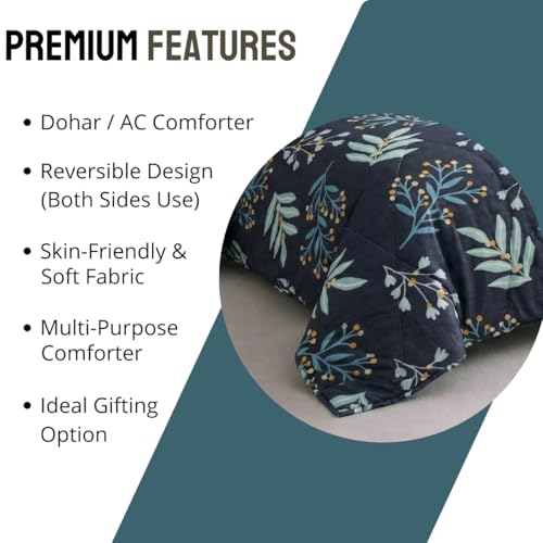 Image of Mafatlal 120 GSM Luxurious All Season Reversible Comforter, Lightweight Microfiber Fill, Single Size 90X60 Inches, Twin Bed AC Blanket, Rich Black