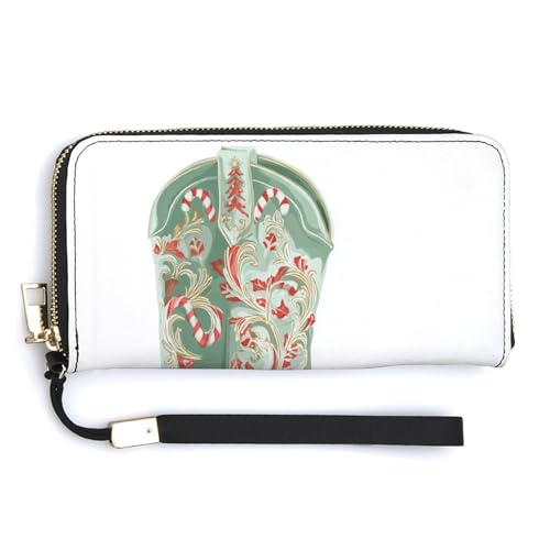 Cute Christmas Cowgirl Boot PU Leather Clutch Long Bifold Wallet, Coin Purse Credit Pass Case, Durable Card-Holder Money Storage for Women Men