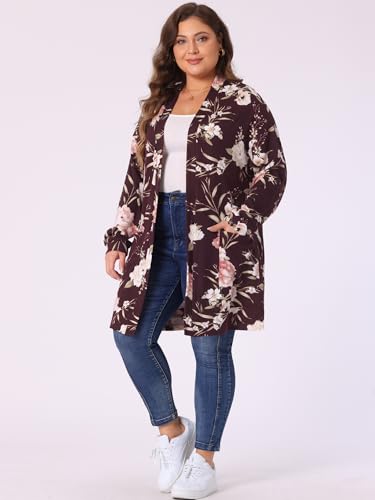 Image of Agnes Orinda Women's Plus Size Lightweight Cardigan Casual Soft Long Sleeve Floral Knit Cardigans with Pockets