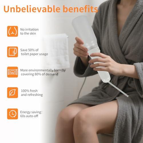 Image of Portable Bidet, Electric Rechargeable Women's Perineal Bottle, 400ml Water Tank, 3 Pressure Modes, with 2 Replaceable Nozzles, Suitable for Men, Women, Babies and Postpartum Cleaning (White)