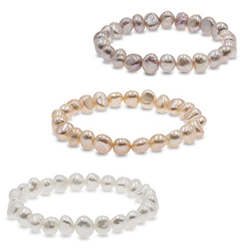 Image of Secret & You Woman Bracelet with White or Colorful Baroque Freshwater Cultured Pearls - 8-9 mm -18 cm Elasticated Band