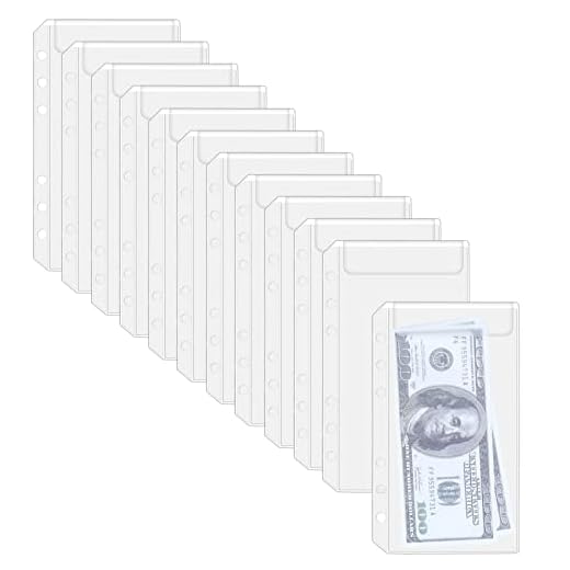 Antner 12pcs Binder Pockets A6 Size 6-Holes Cash Budget Envelopes PVC Loose Leaf Bags Insert Pages for 6-Ring Notebook Binder