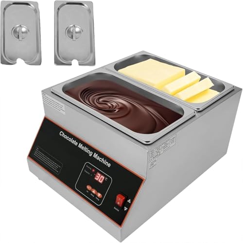 Stainless Steel Chocolate Warmer,Chocolate Melter, Chocolate Melting Pot,with TEMP Control,Stainless Steel Electric Commercial Chocolate Warmer and Melter(220V,2tank)