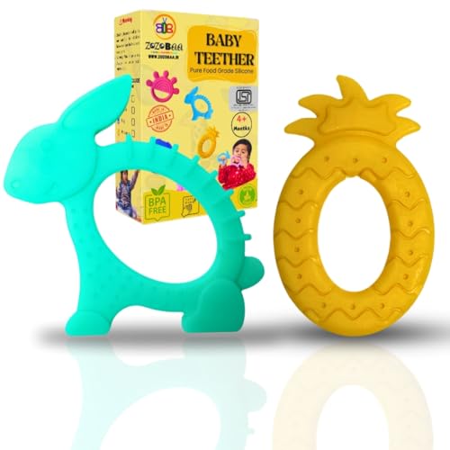 Image of Cute Shape Soft Silicone Teether for Baby Gums, Teething Toys for Babies, BPA Free, Pain-Relief, Non-Toxic, 100% Food Grade, Soothing, Easy to Grasp Chewable - Pineapple+Rabbit (Pack of 2)