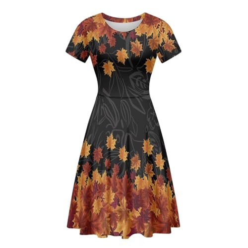 Image of POLERO Sunflower Dress for Women Floral Summer Dresses Short Sleeve Casual Sundresses Midi Dresses