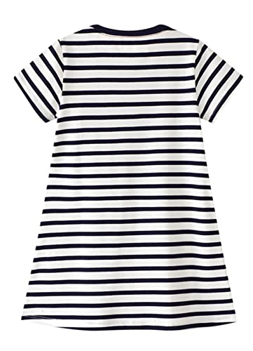 Image of Girls Cotton Long Sleeve Casual Cartoon Appliques Striped Jersey Dresses