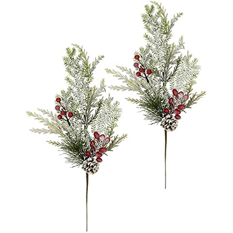 Künstlicher Tannenzweig mit Beeren und Zapfen geeist Kunstast Dekozweig Dekoast Tannenzweig beschneit Tannengrün Adventskranz Deko Zubehör Kranz Weihnachtsdekoration Stiel Kunstzweig Kunstblume AST Cover