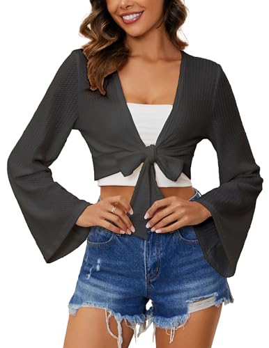 YYA Women's Lightweight Ribbed Cardigan Tie-Front Beach Cover Up with Long Sleeves for Summer Outfits S-XL3