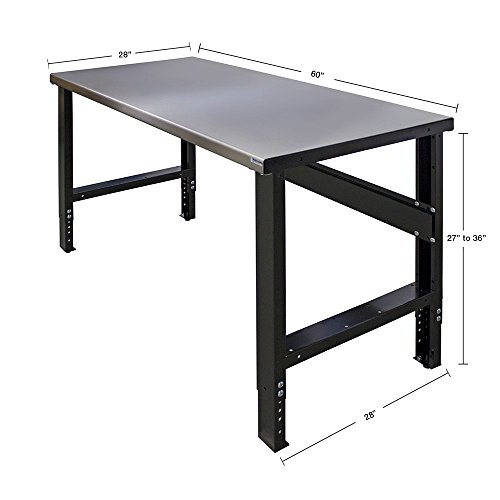 Borroughs Adjustable Height Work Bench with Stainless Steel Top, 28 inches x 60 inches