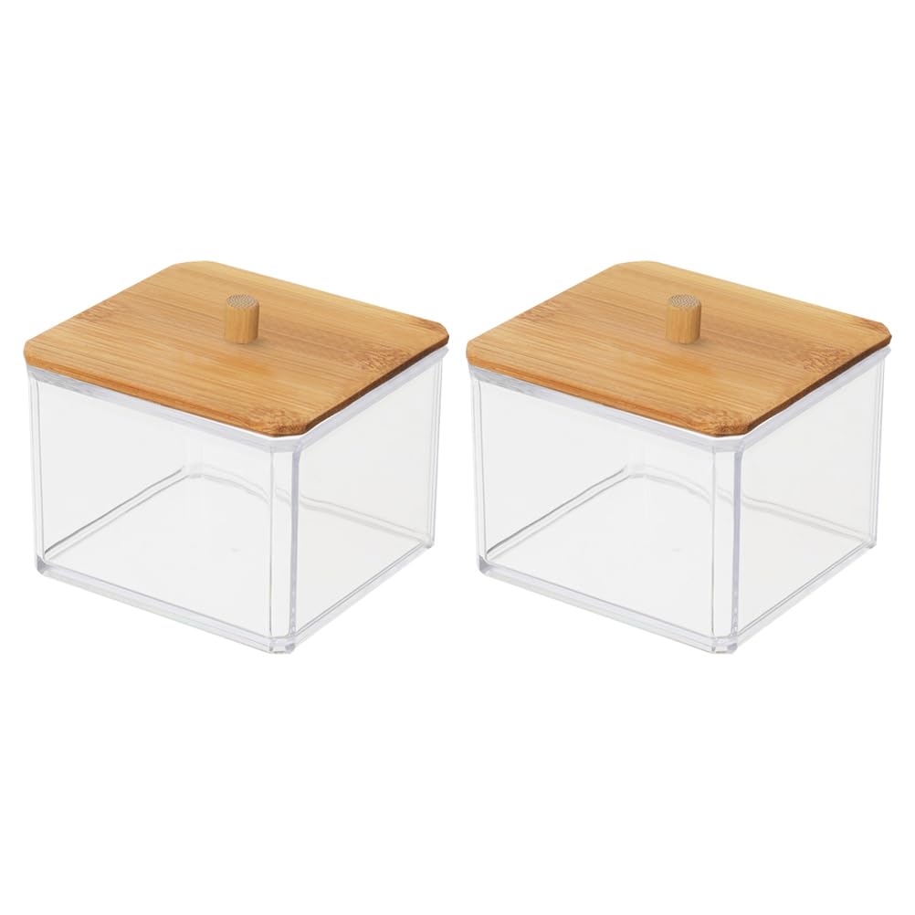 TOPBATHY Transparent Makeup Storage Box with Lid 3.74 Inch Cotton Pad Dispenser and Swab Holder Cosmetic Organizer for Bathroom Vanity and Table