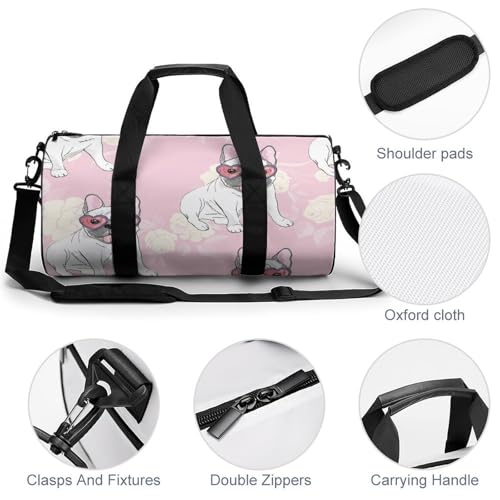 Sac de sport bouledogue blanc compact 45x23x23cm