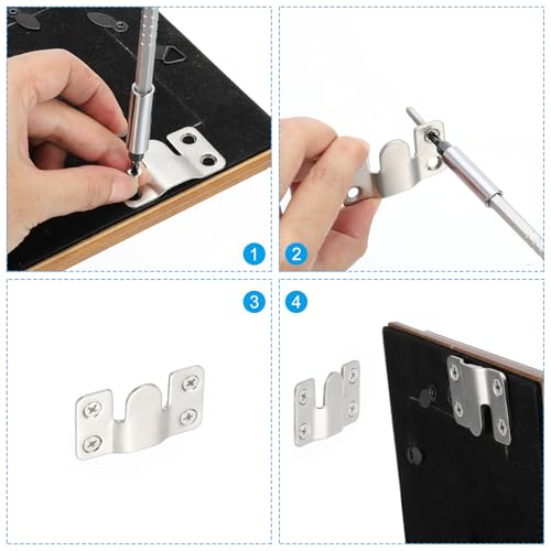 Image of PATIKIL Flush Mount Bracket, 2 Sets Interlock Headboard Wall Mounting Brackets Nickel-Plated Steel Photo Frame Mirror Hook Picture Hangers for Large Picture Display, Silver