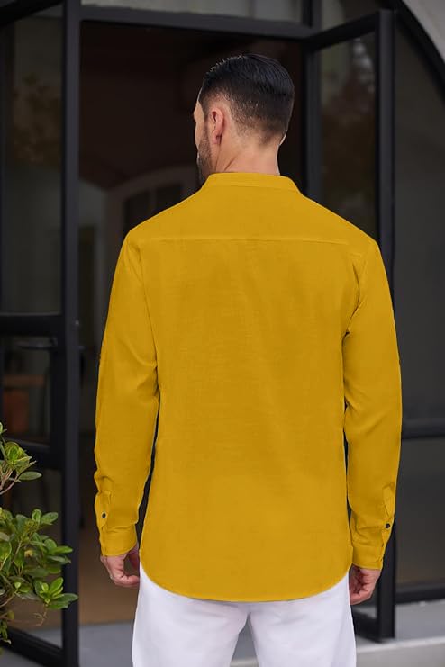 Image of FINIVO FASHION Men's Straight Fit Cotton Blend Kurta with Foldable Sleeves & Formal Collar - Solid Color, Pack of One