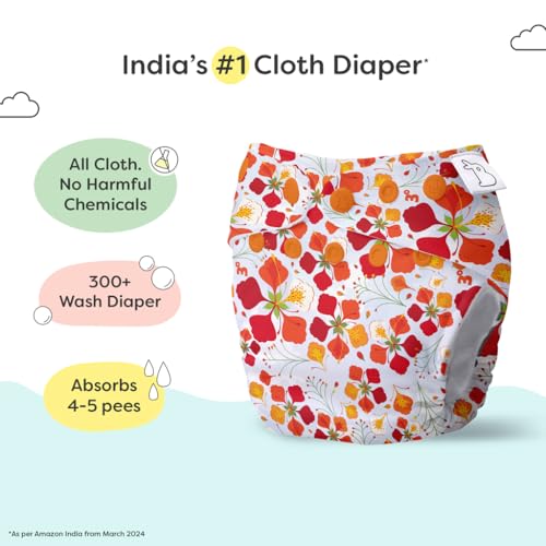 Image of SuperBottoms UNO Freesize Cloth Diaper | Cloth diaper for babies 0 to 3 years | Washable & Reusable cloth diaper | Comes with cloth diaper inserts | 1 Organic cotton Soaker (Gulmohar <3)