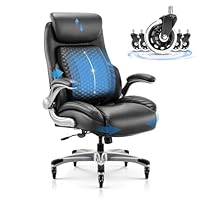 COLAMY Ergonomic Office Chair High Back Leather Desk Chair with Flip-Up Armrests,Adjustable Height,Silent Wheels, Padded Cushion & Lumbar Support Comfortable Gaming Chair for Home Office Study, Black