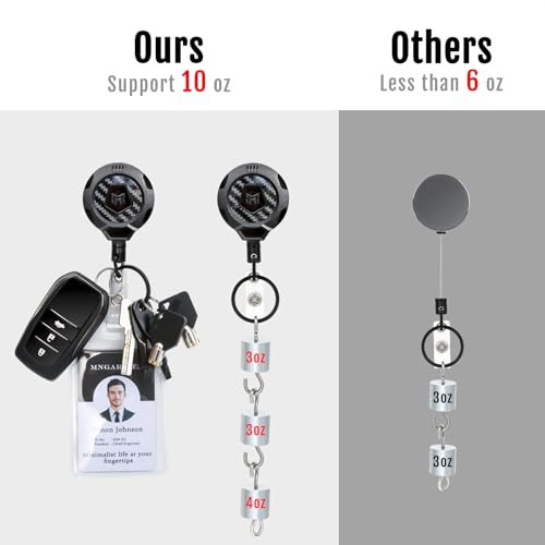 Image of MNGARISTA Upgraded Heavy Duty Retractable Keychain with Belt Clip, 10 OZ Retraction, 31.5 inch Stainless Steel Cord Key Chain, 3K Carbon Fiber ID Badge Reel Holder with Badge Strap and Key Ring, 4 Pack