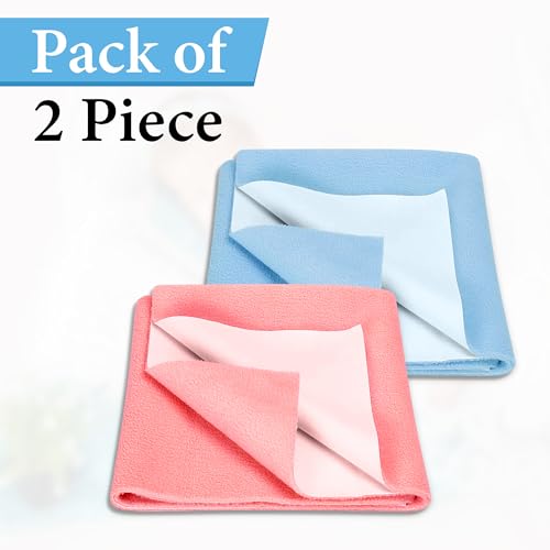 Image of GLUN Quick Dry Absorbent Baby Bed Sheet for Mattress Protector, Pack of 2 Baby Pink & Baby Blue Bed Sheet, Size 50x70cm, Waterproof, Quick Drying Material, Anti-Itching Cloth