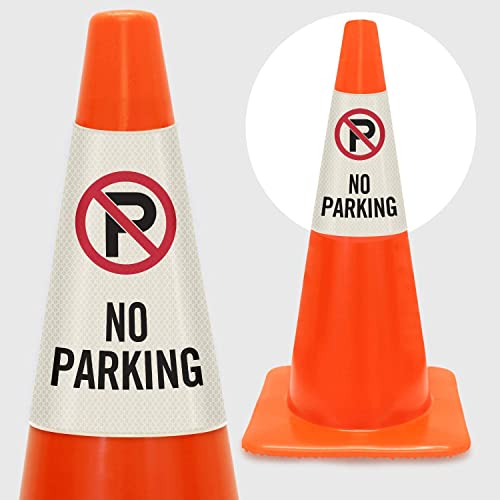 Image of SmartSign 6-Pack inchNo Parking inch Reflective Cone Message Sleeve Collar with Symbol, 360-Degree Visibility, Non-Adhesive Vinyl Signs for Traffic Safety Cones, 3-Side Print [Cone Not Included]