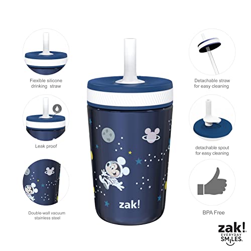 Image of Zak Designs Disney Mickey Mouse Kelso Tumbler Set, Leak-Proof Screw-On Lid with Straw, Bundle for Kids Includes Plastic and Stainless Steel Cups with Bonus Sipper (3pc Set, Non-BPA) (Pack of 12)