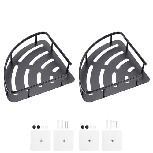 Lurrose 2個 免打孔防水アルミ三角コーナー収納ラック バスルーム壁掛けシャワーシェルフ 大容量安定設置 浴室キッチン洗面所用