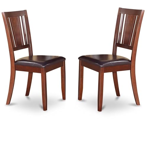 East West Furniture DUC-MAH-LC Dudley Kitchen Dining Chairs - Faux Leather Upholstered Wood Chairs, Set of 2, Mahogany