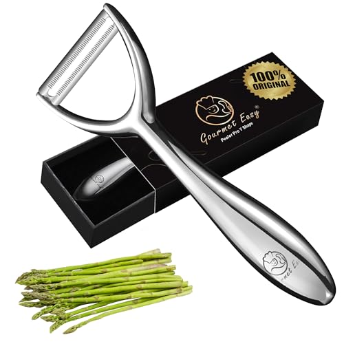Pelador de patatas de acero inoxidable de primera calidad para frutas y verduras l Pelador con hoja ultra afilada adecuado como pelador de tomates con mango ergonómico y antideslizante