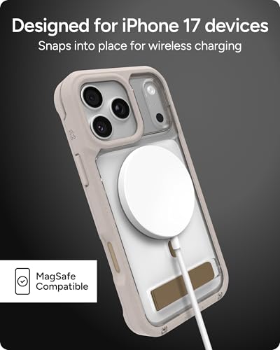 Image of ZAGG Rainier Case with Kickstand for iPhone 17 Pro Max - Gray Sandstone, Graphene 22ft (7m) Drop Protection, Lanyard Attach Points, MagSafe, Wireless Charging Compatible, 2-Piece Design, Phone Case