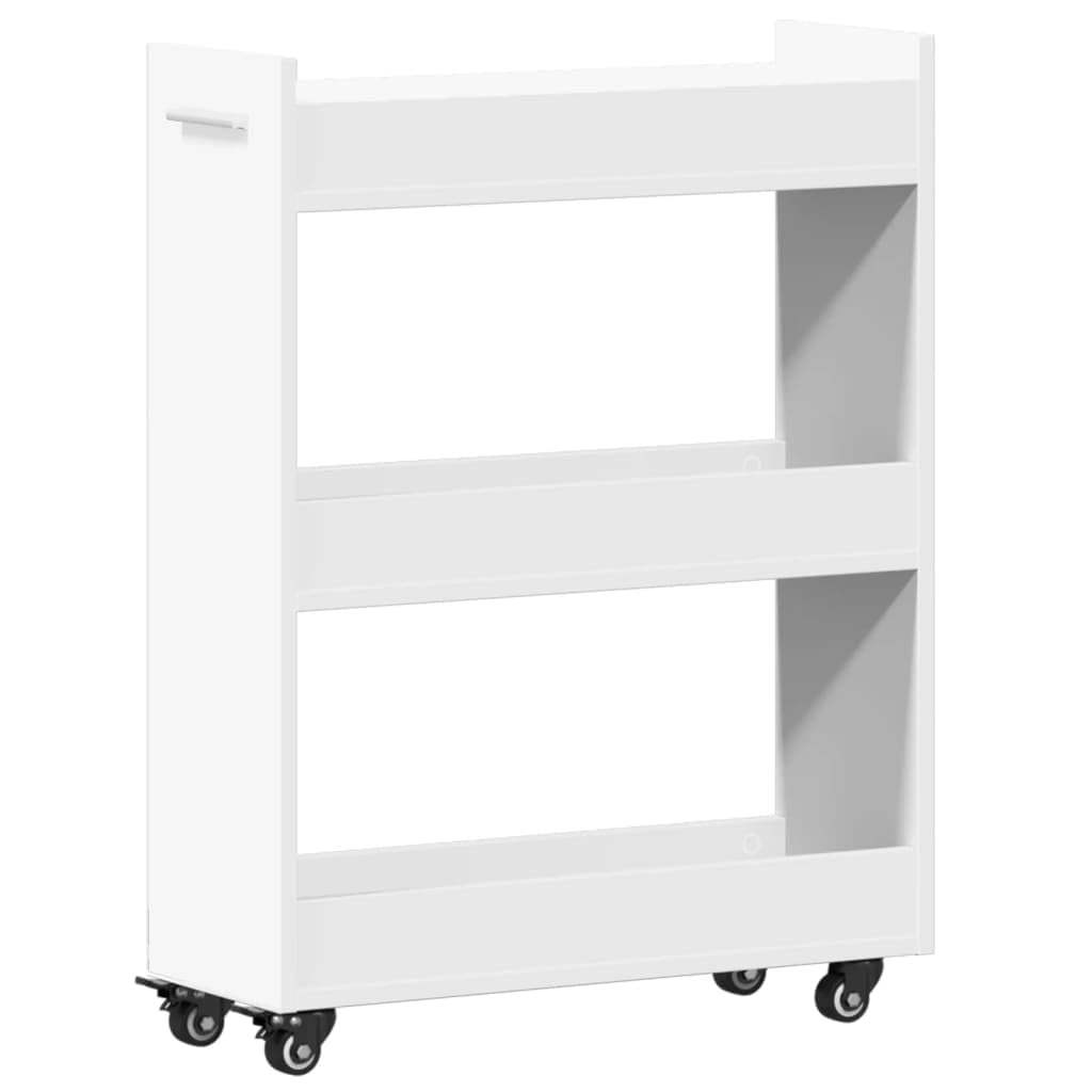 Armario con ruedas, color blanco, 60 x 22 x 79 cm, aparador con dos compartimentos y cuatro ruedas, fácil de mover y con bloqueo para mayor estabilidad, ofrece espacio para bebidas