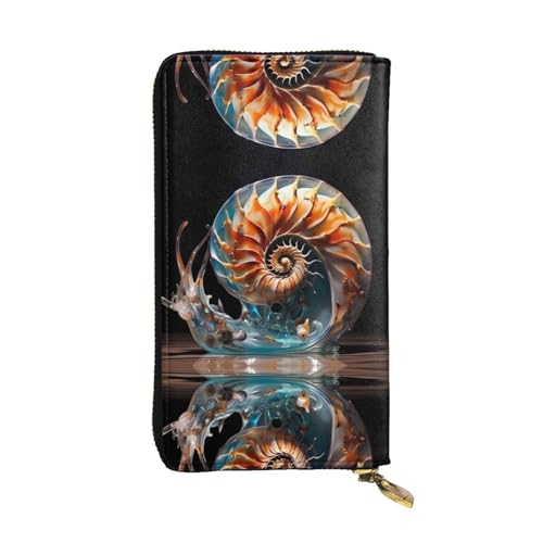 Wonderful Conch printing Women's leather long handheld wallet large capacity credit card zipper bag