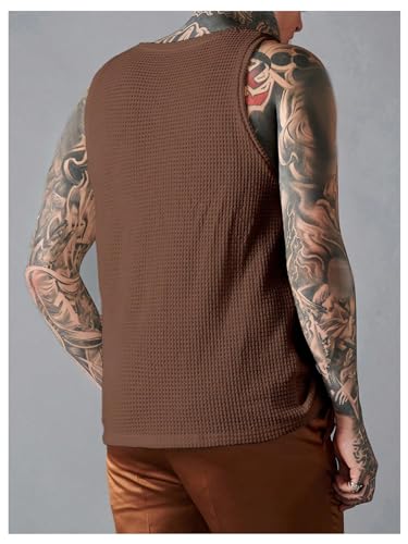 Verdusa Men's Waffle Knit Tank Top Round Neck Sleeveless Shirts2