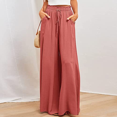 SMIDOW Palazzo Pants for Women Dressy Casual 2024 High Waist Wide Leg Flowy Pants Loose Long Lounge Trousers2