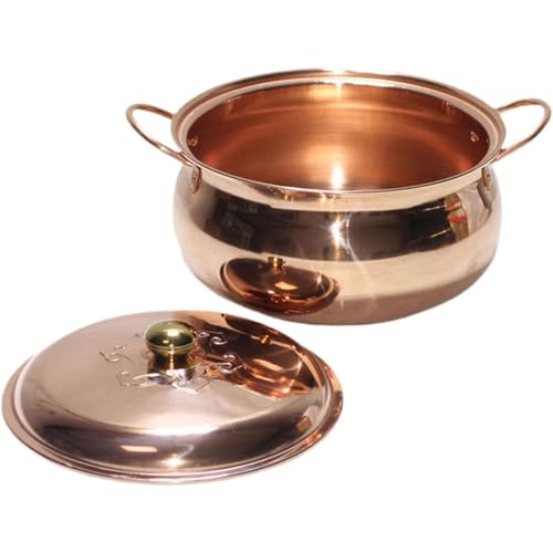 Olla caliente de cobre extragruesa, olla grande hecha a mano para cocinar, olla antiadherente apta para horno con tapa, olla de sopa de cobre vintage para el hogar, cocina, restaurante