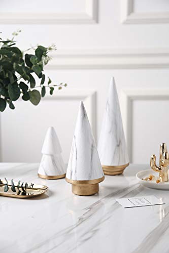 Realideas Set Of 3 Simplistic Ceramic Christmas Tree Tabletop Counter Centerpiece Mantel Shelf Home Decor Accents White Marble Xmas Christmas Tree Decoration Ornament thumb #1