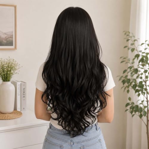 Image of Artifice 5 Clip Curly Wavy Hair Extension Natural Looking Synthetic Thick Hairs for Any Event Clip In For Styling Women and Girls 26 INCH NATURAL ROYAL BLACK