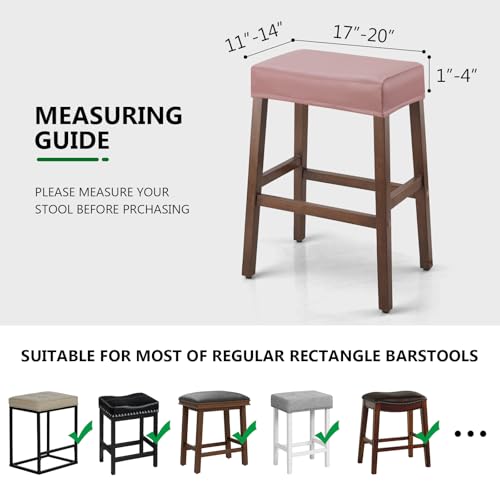 Image of YISUN Stool Covers Rectangle - 2 Pack Stretch Oilproof Waterproof PU Bar Stool Covers Saddle Seat Counter Pub Vanity Chair Cover with Elastic Bands