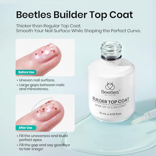 Image of Beetles Rubber Base Gel and Builder Top Coat Gel Nail Polish Set, 2Pcs 15ML Nude Nail Polish Pink Neutral Color Base No Wipe Builder Top Coat, Thick Flexible Base for Nails Strengthening