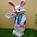 To.beone Easter Bunny Mascot Costume with Blue Vest and Yellow Bow Tie, Adult Size Rabbit Character Suit for Events and Parties