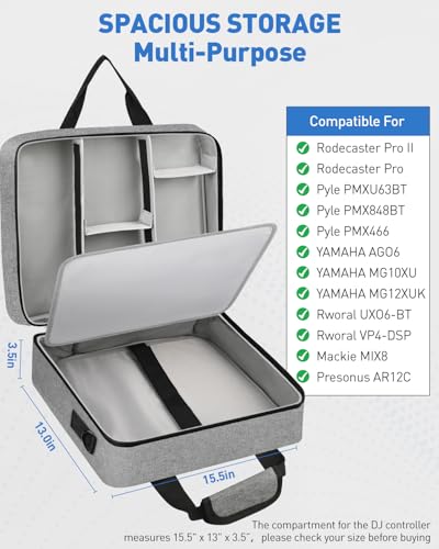 Image of Audio Mixer Travel Case Compatible with RODECaster Pro, RODECaster Pro II, TC-Helicon GoXLR, 10mm Padding, Adjustable Cable Storage, Large DJ Mixer Bag for Podcast Equipment and Microphones