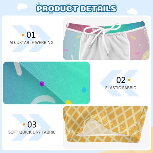 Boys Swim Trunks Quick Dry Kids Bathing Suit Green Pink Ice Cream Toddler Swim Shorts Boardshorts Swimwear 3t3