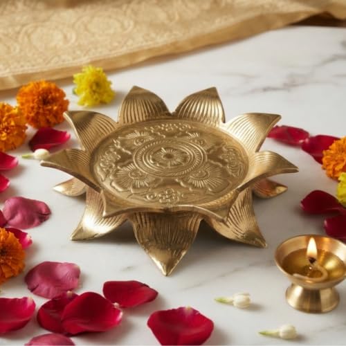 Image of Solid Brass /Pittal Lotus Singhasan Kamal Asan for Lord Krishna Ram Laxmi Idol 16x7 cm