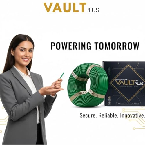 Image of VAULTPlus Green 4MM 90 MTR CCA Copper Electrical Wire |Conductivity Cable for Home & Industrial Wiring
