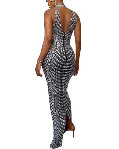 Image of Nagfar Women Rhinestone Sequin Birthday Party Sexy New Year Formal Dress