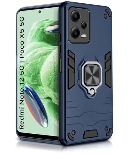 Image of WOW IMAGINE Shock Proof Back Case Mobile Cover for Xiaomi Redmi Note 12 5G | Poco X5 5G | Back Cover Case (Tough Armor | Hybrid PC + TPU | Ring Holder & in-Built Kickstand | Blue)