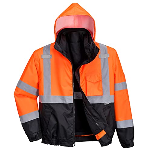 Portwest US365 Men's Hi Vis Waterproof 3-in-1 Bomber Jacket - Reflective Contrast Rain Jacket ANSI Class 3